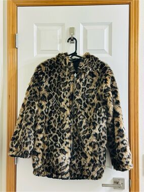 American Eagle XS Reversible Leopard Print Satin Coat Black Animal Print Jacket